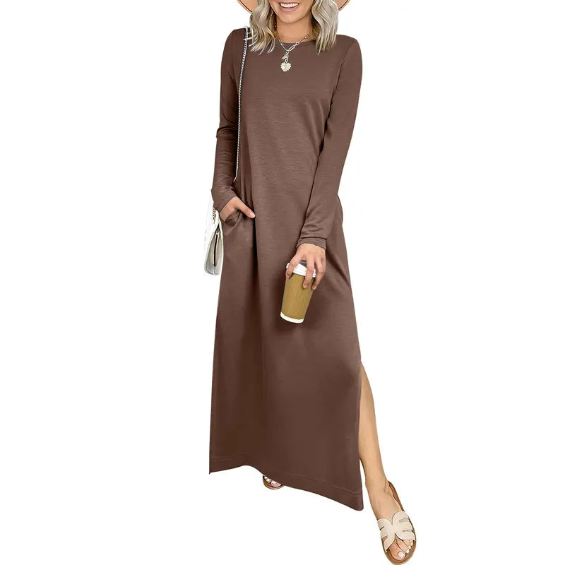 SANDRA™ - Casual Long Sleeve Crewneck Loose Fit Maxi Dress