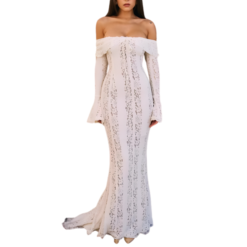 JODY™ – Elegant Off-Shoulder Lace Contrast Dress