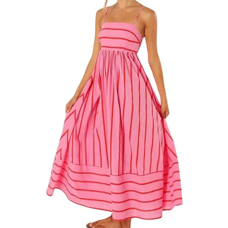 WENDY™ – Stylish Striped Spaghetti Strap Flowy Maxi Dress