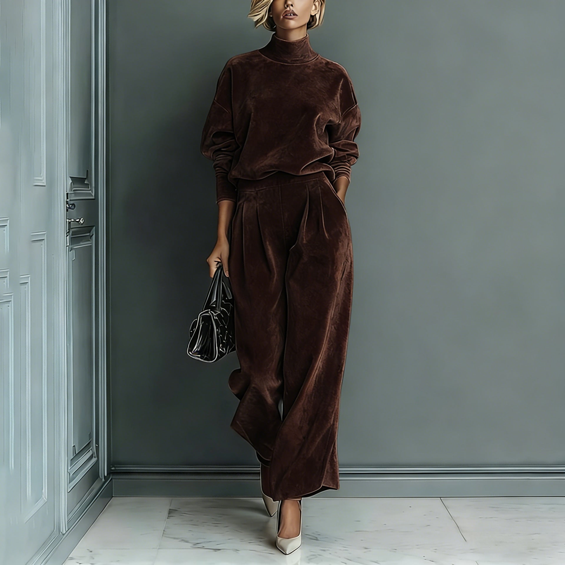 Women's Leisure Set Warm Top & Wide Pants 2 Piece