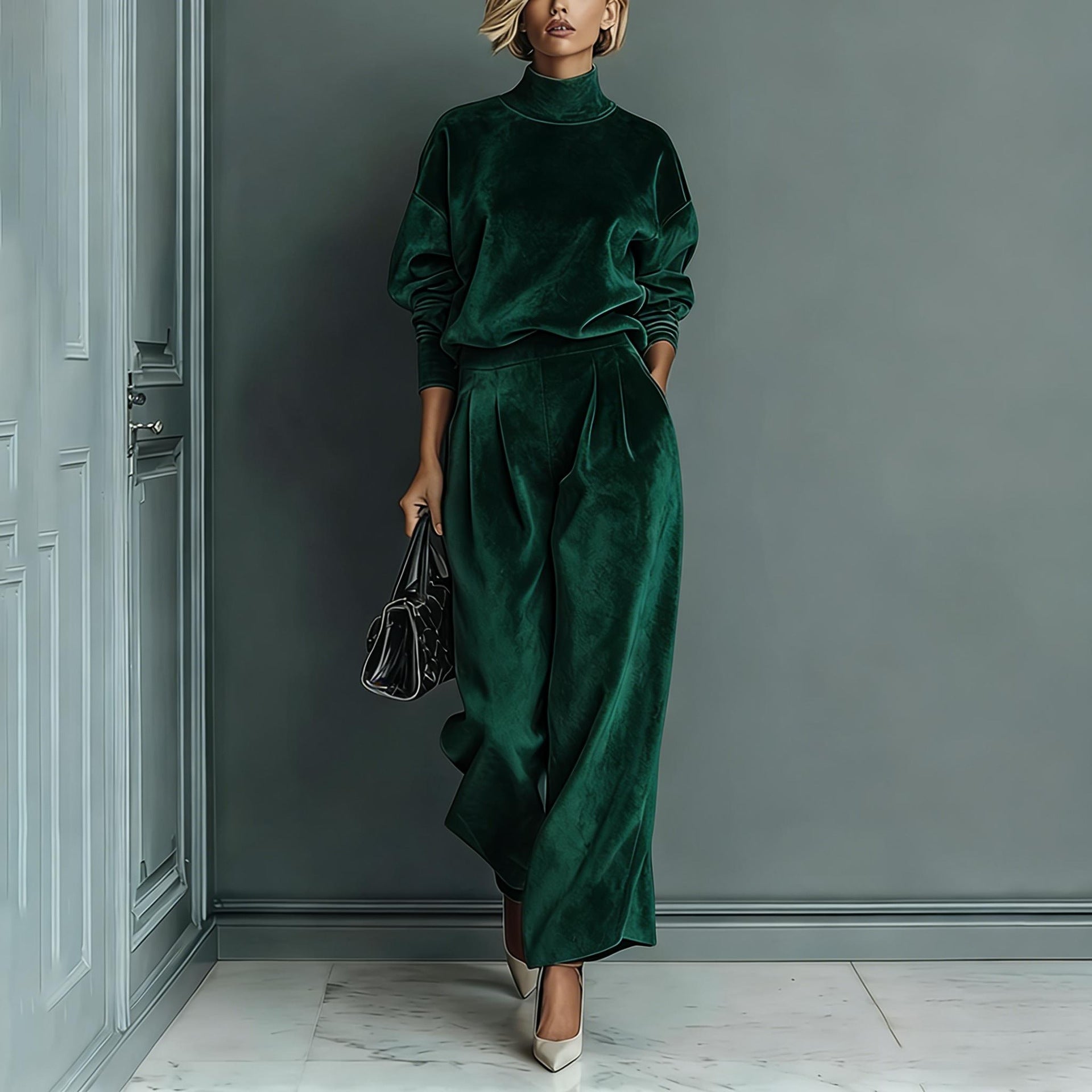 Women's Leisure Set Warm Top & Wide Pants 2 Piece