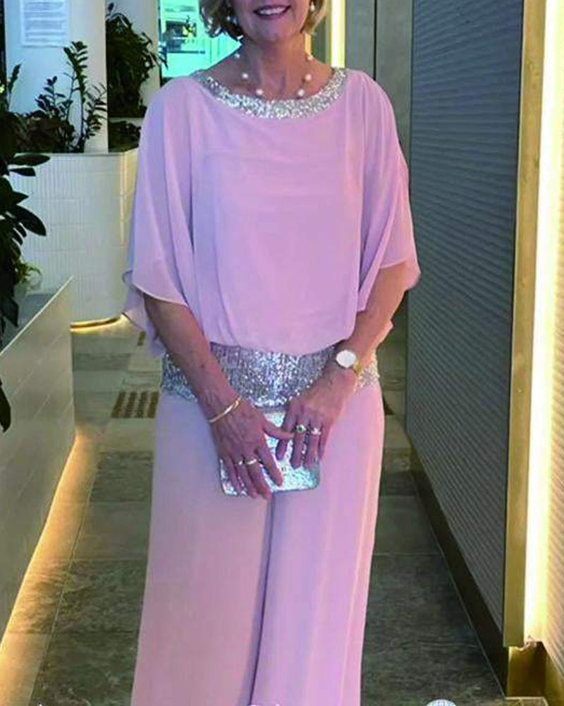 Elegant Two Piece Set with Sequins and Color Block Design