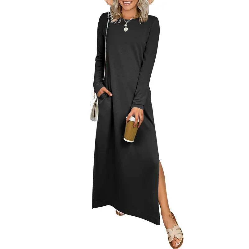 SANDRA™ - Casual Long Sleeve Crewneck Loose Fit Maxi Dress