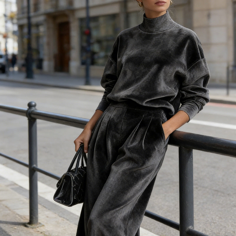 Women's Leisure Set Warm Top & Wide Pants 2 Piece