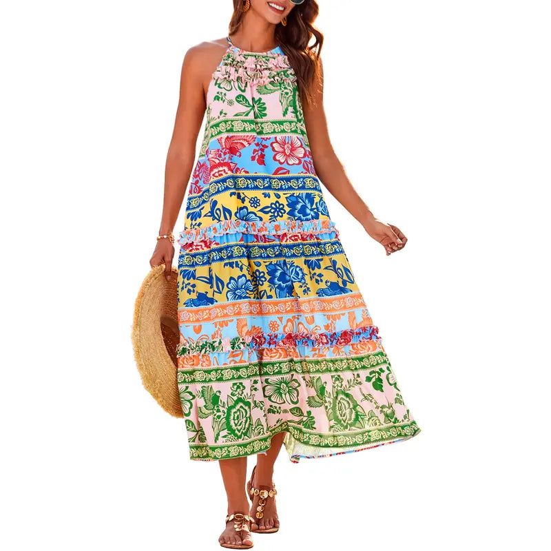 CATHY™ – Stylish Floral Halter Maxi Summer Dress