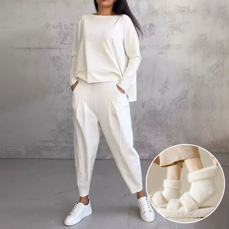 Mode Leisure Long Sleeve with Round Neck & Pants 2-Piece Set