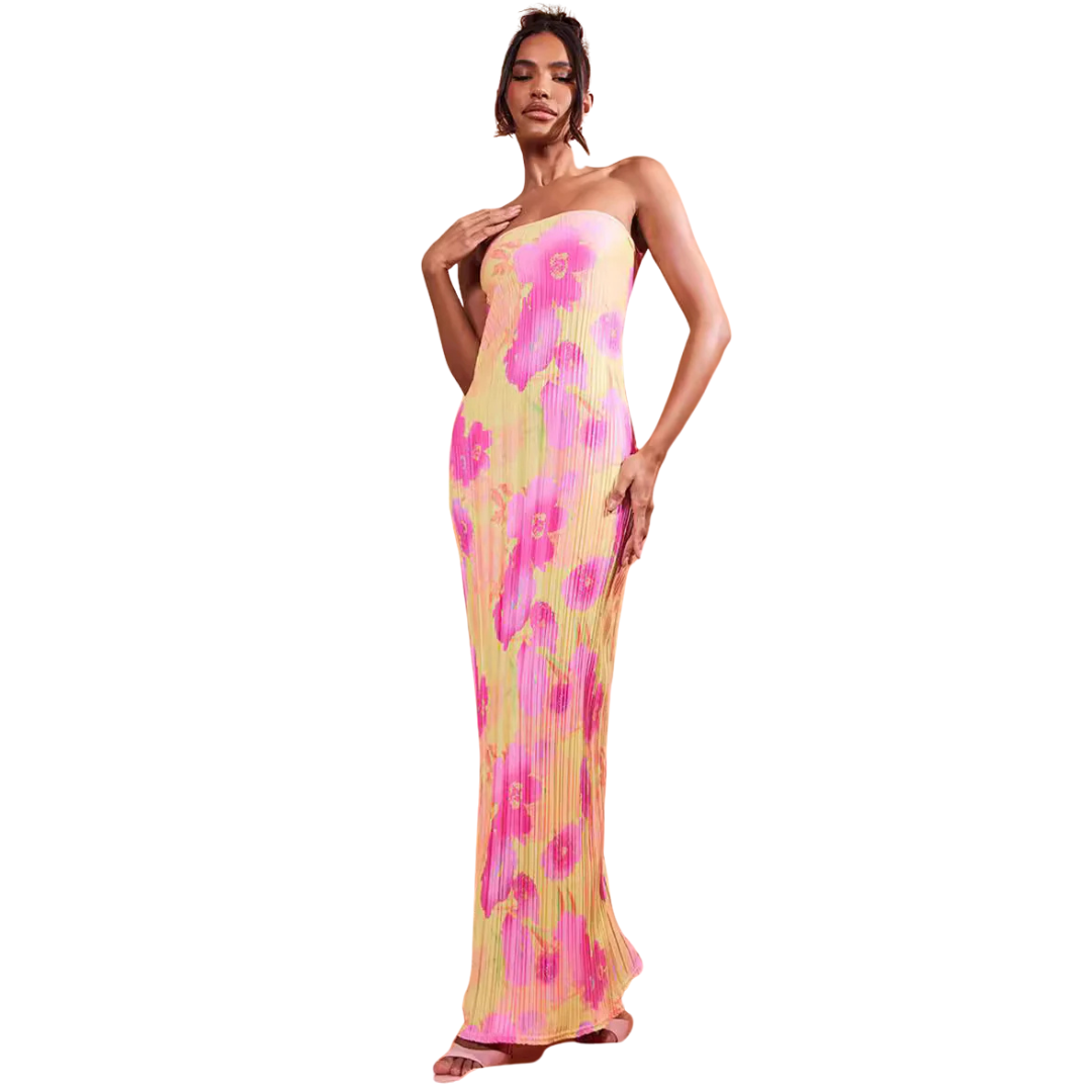 SARA™ - Casual Floral Backless Tie-Back Bodycon Dress