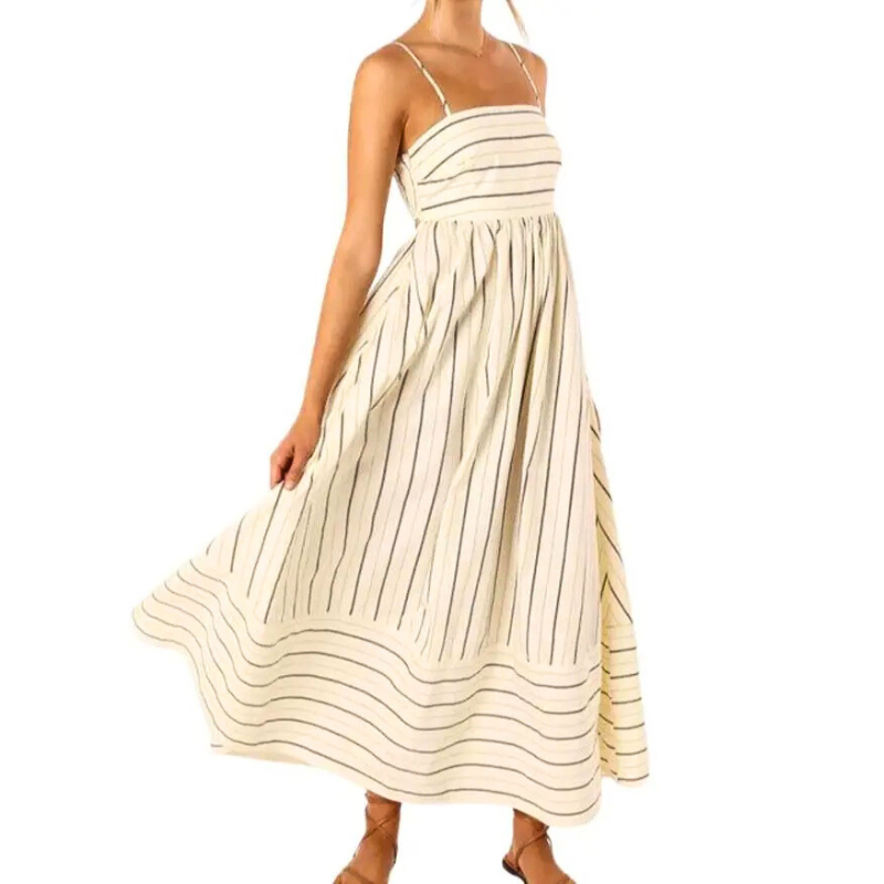 WENDY™ – Stylish Striped Spaghetti Strap Flowy Maxi Dress