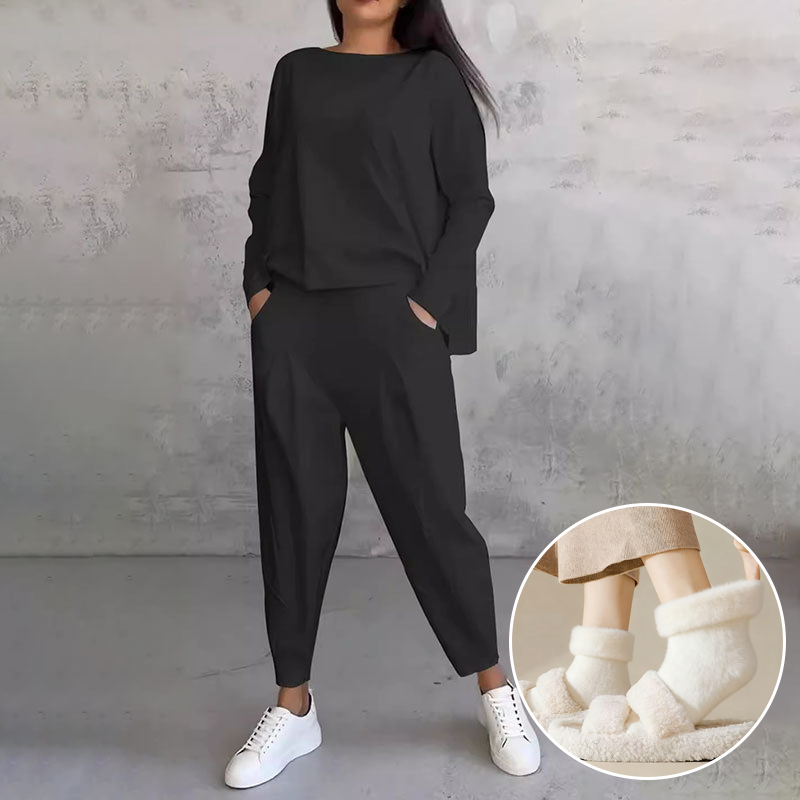 Mode Leisure Long Sleeve with Round Neck & Pants 2-Piece Set