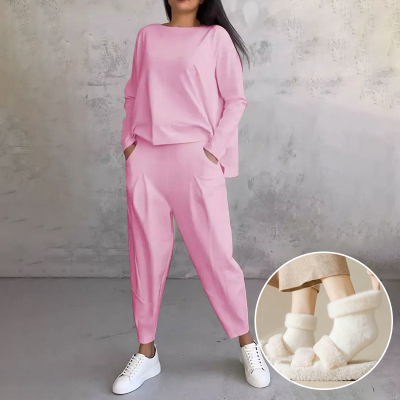 Mode Leisure Long Sleeve with Round Neck & Pants 2-Piece Set