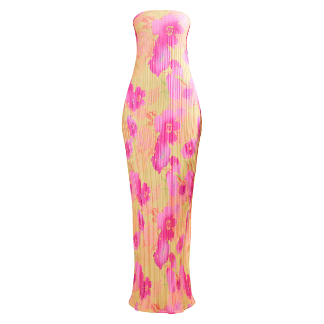 SARA™ - Casual Floral Backless Tie-Back Bodycon Dress