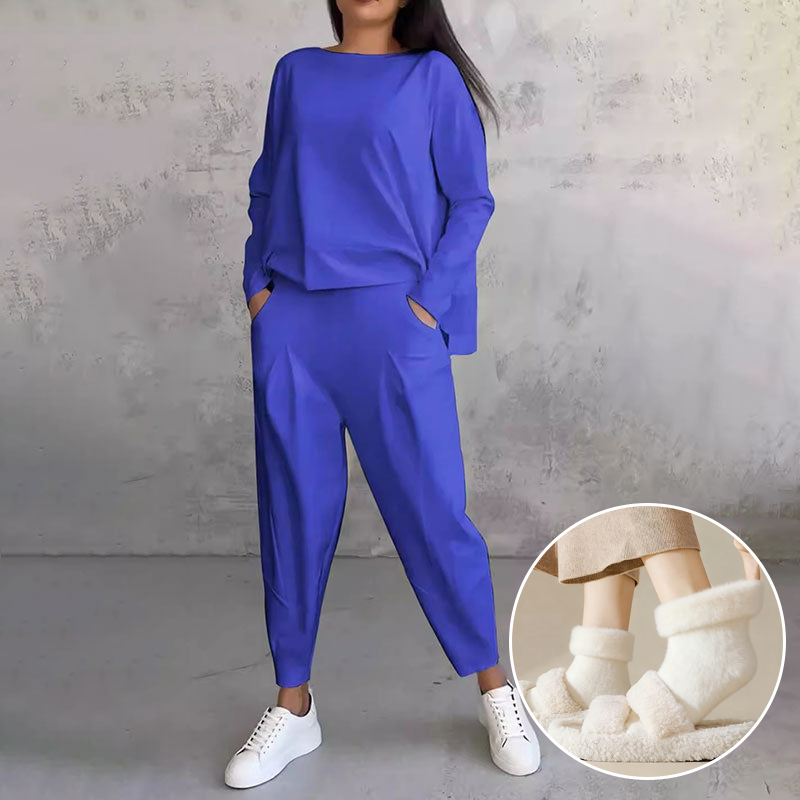 Mode Leisure Long Sleeve with Round Neck & Pants 2-Piece Set