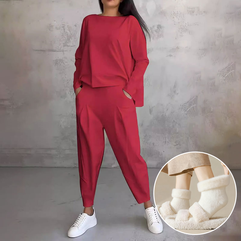 Mode Leisure Long Sleeve with Round Neck & Pants 2-Piece Set
