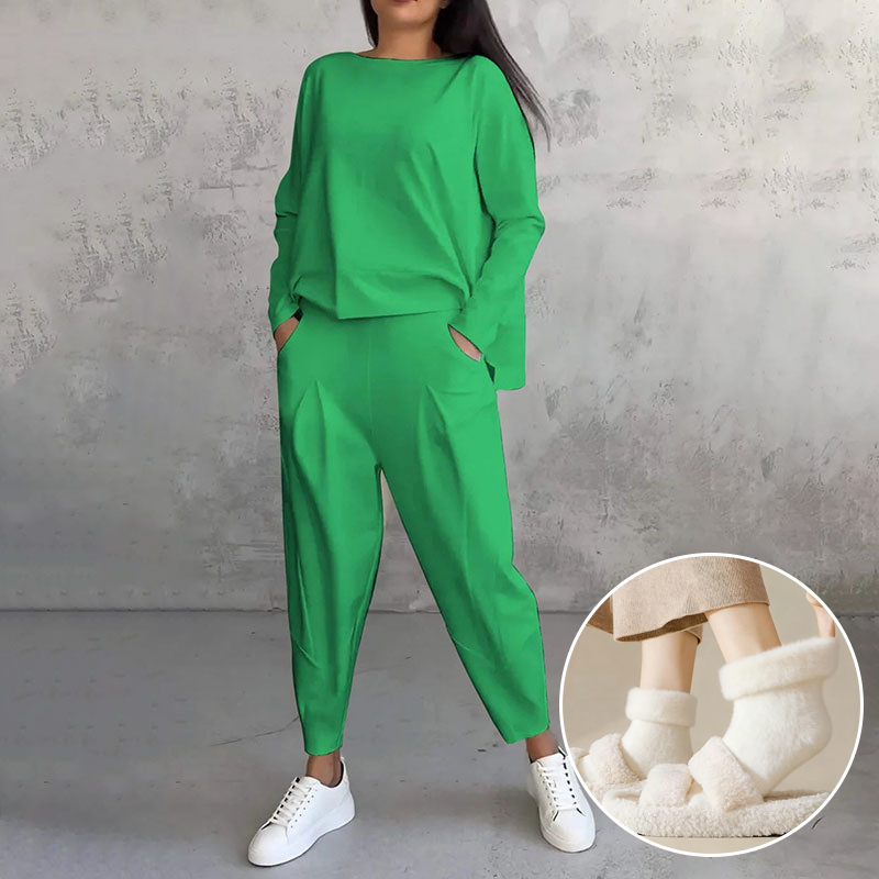 Mode Leisure Long Sleeve with Round Neck & Pants 2-Piece Set