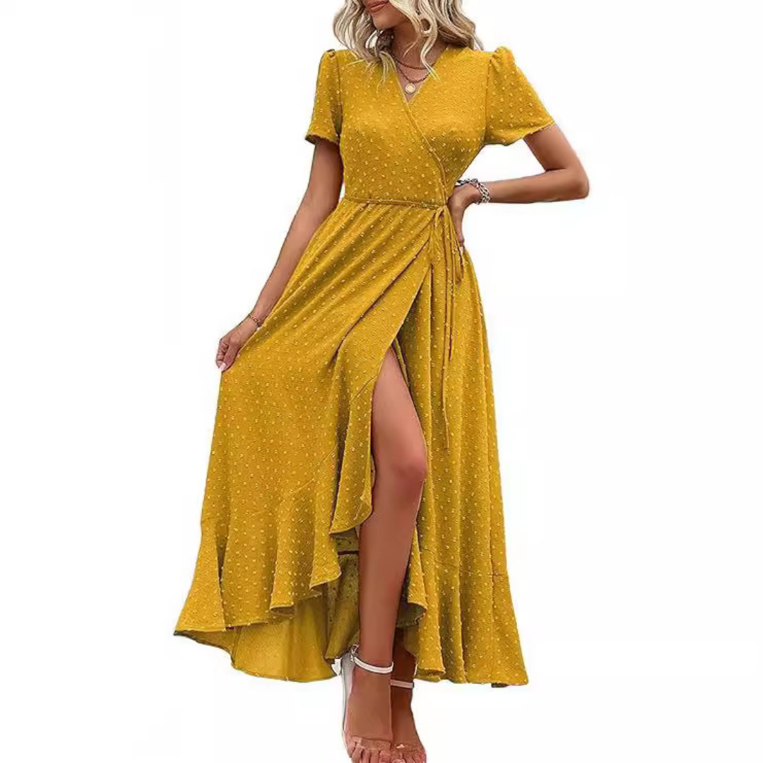MARJORIE™ - Cozy Summer Wrap Ruffle Hem Split Maxi Dress