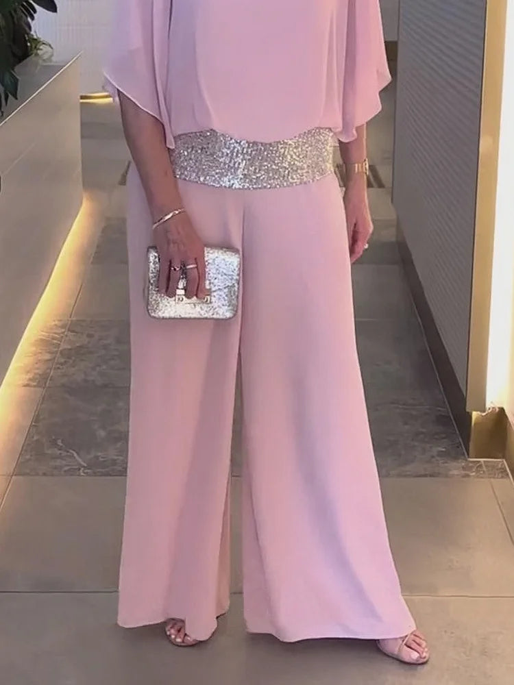 Elegant Two Piece Set with Sequins and Color Block Design