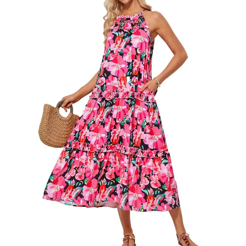 CATHY™ – Stylish Floral Halter Maxi Summer Dress