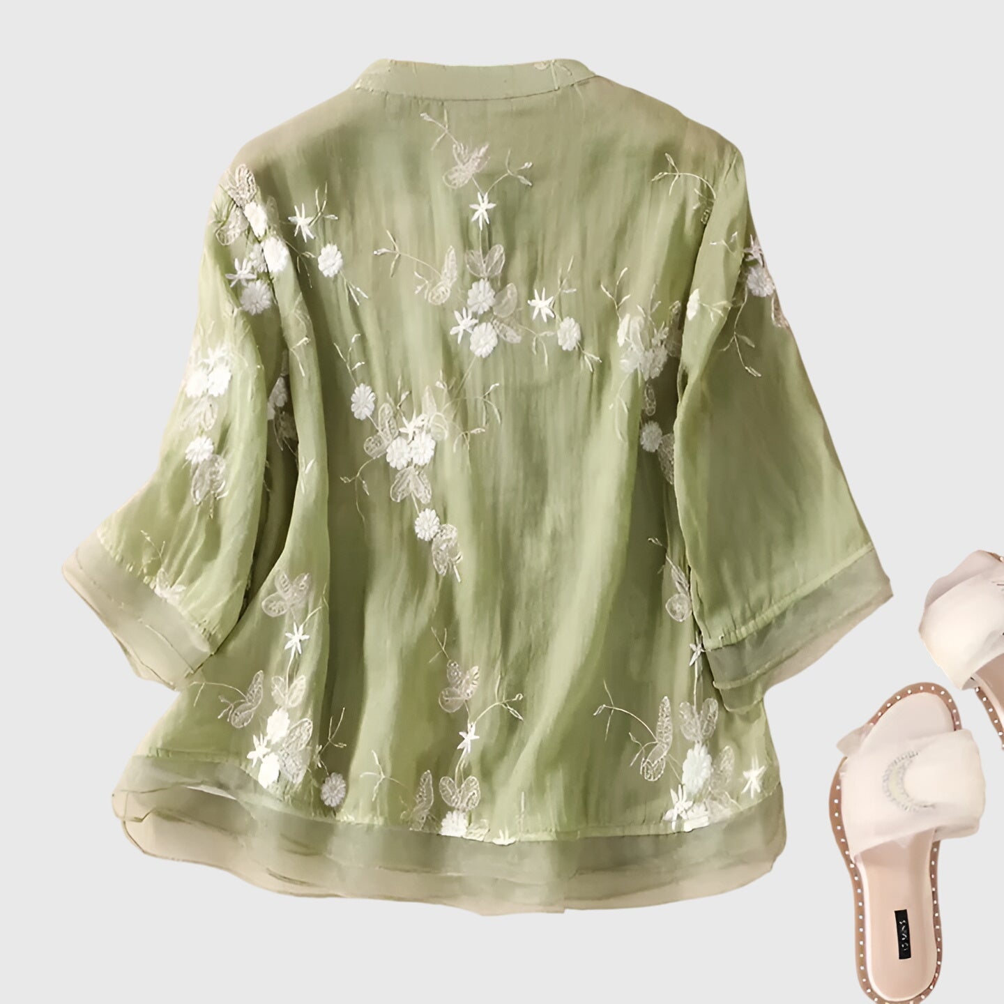 Annie | Elegant Top with Embroidered Flowers