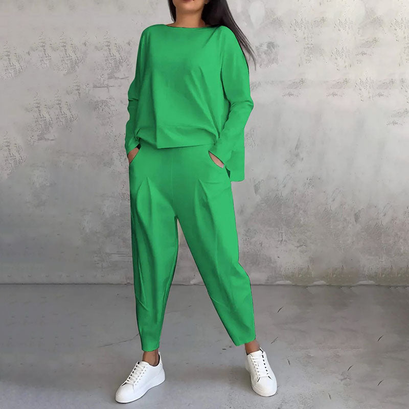 Mode Leisure Long Sleeve with Round Neck & Pants 2-Piece Set