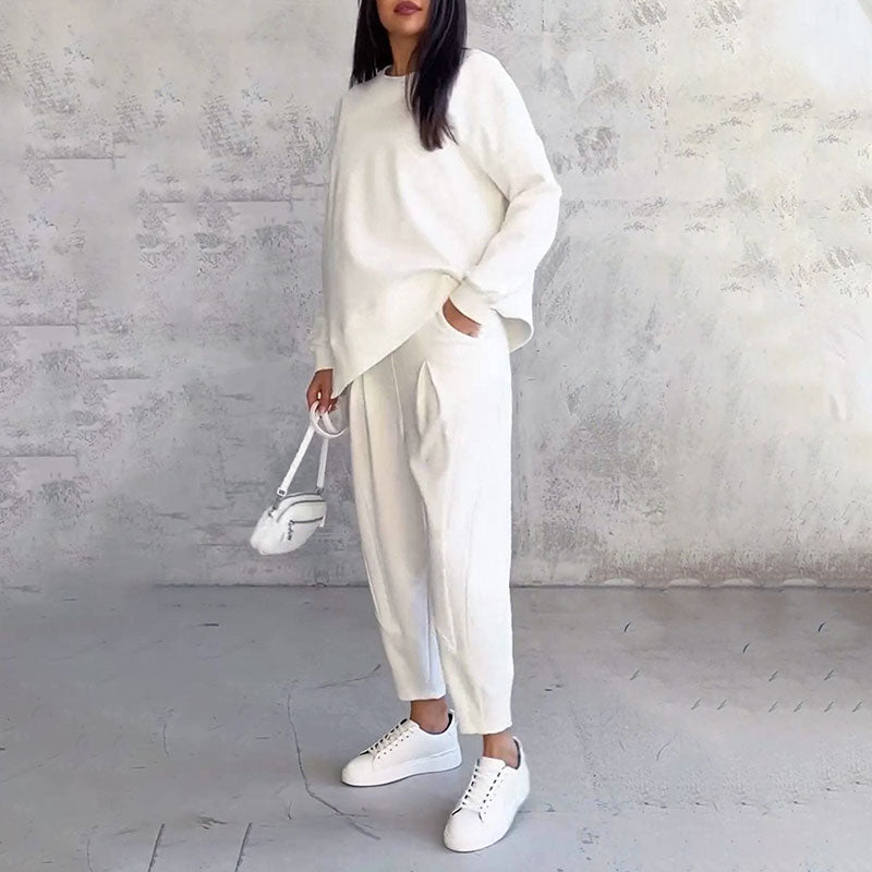 Mode Leisure Long Sleeve with Round Neck & Pants 2-Piece Set