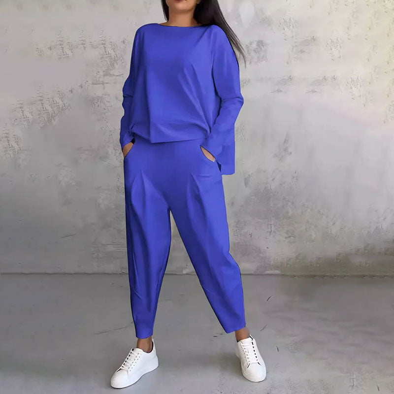 Mode Leisure Long Sleeve with Round Neck & Pants 2-Piece Set