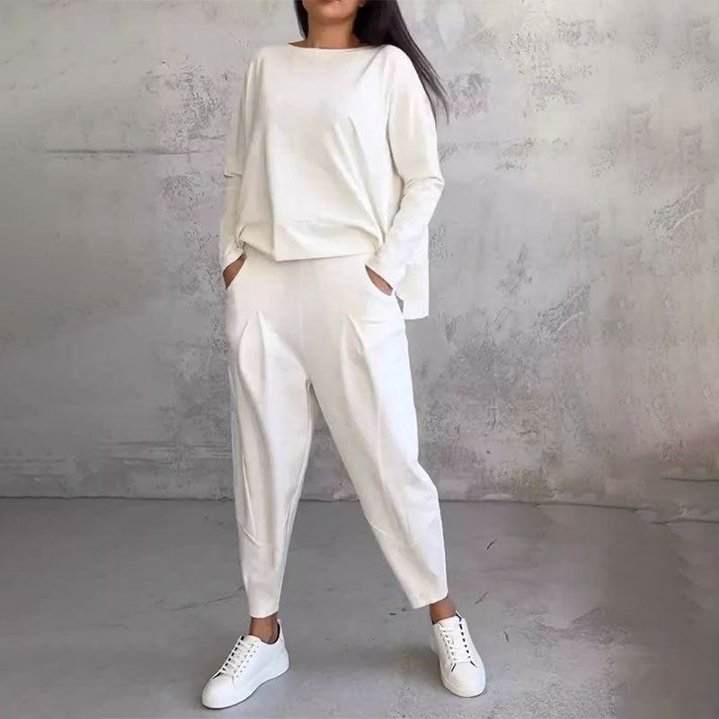 Mode Leisure Long Sleeve with Round Neck & Pants 2-Piece Set