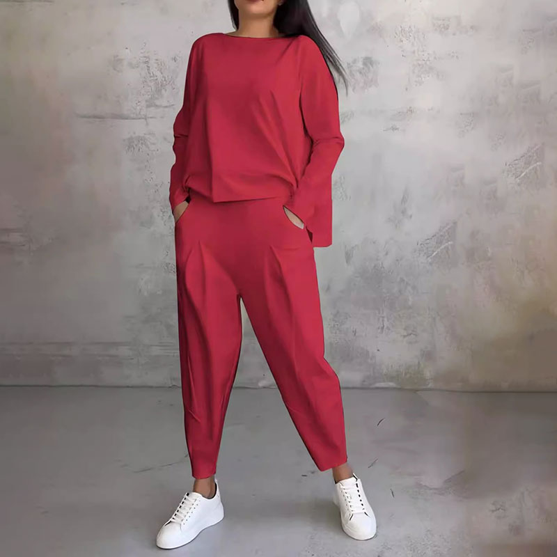 Mode Leisure Long Sleeve with Round Neck & Pants 2-Piece Set